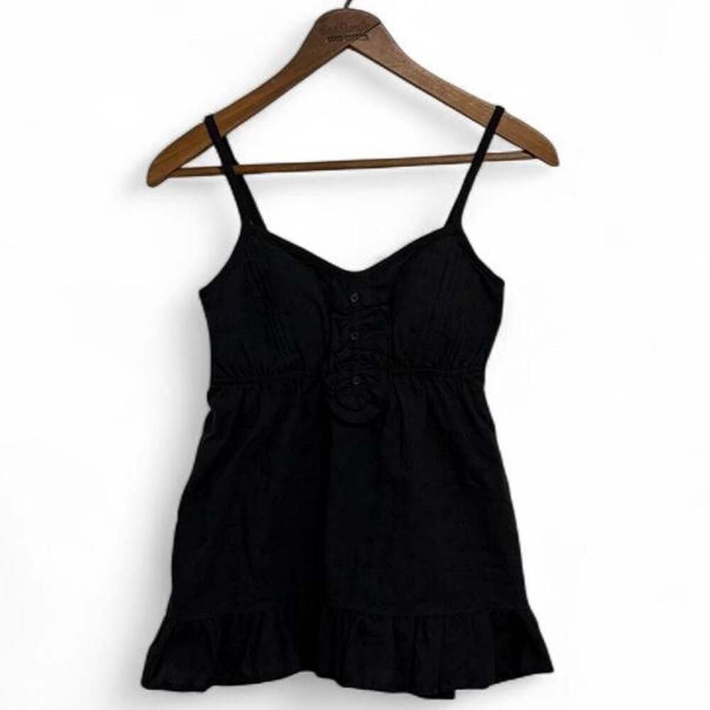 Lei Black Embroidered Babydoll Cami Tank Top Size S